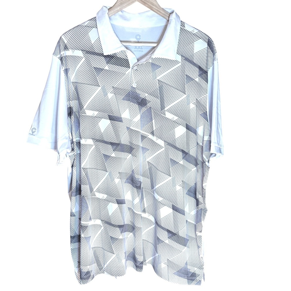 Caddy Cart Mens Geometric Print‎ Polo Shirt XX Large White Black Golf Casual